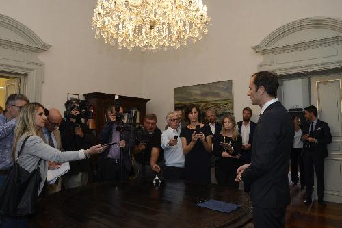 Il nuovo presidente della Regione FVG, Massimiliano Fedriga, incontra i giornalisti in occasione della firma del decreto di nomina